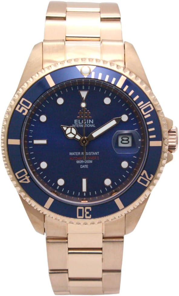 Elgin FK1405PG-BL Men's Automatic Diver Watch, Pink Gold
