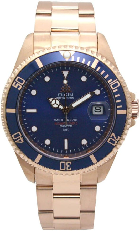 Elgin FK1405PG-BL Men's Automatic Diver Watch, Pink Gold