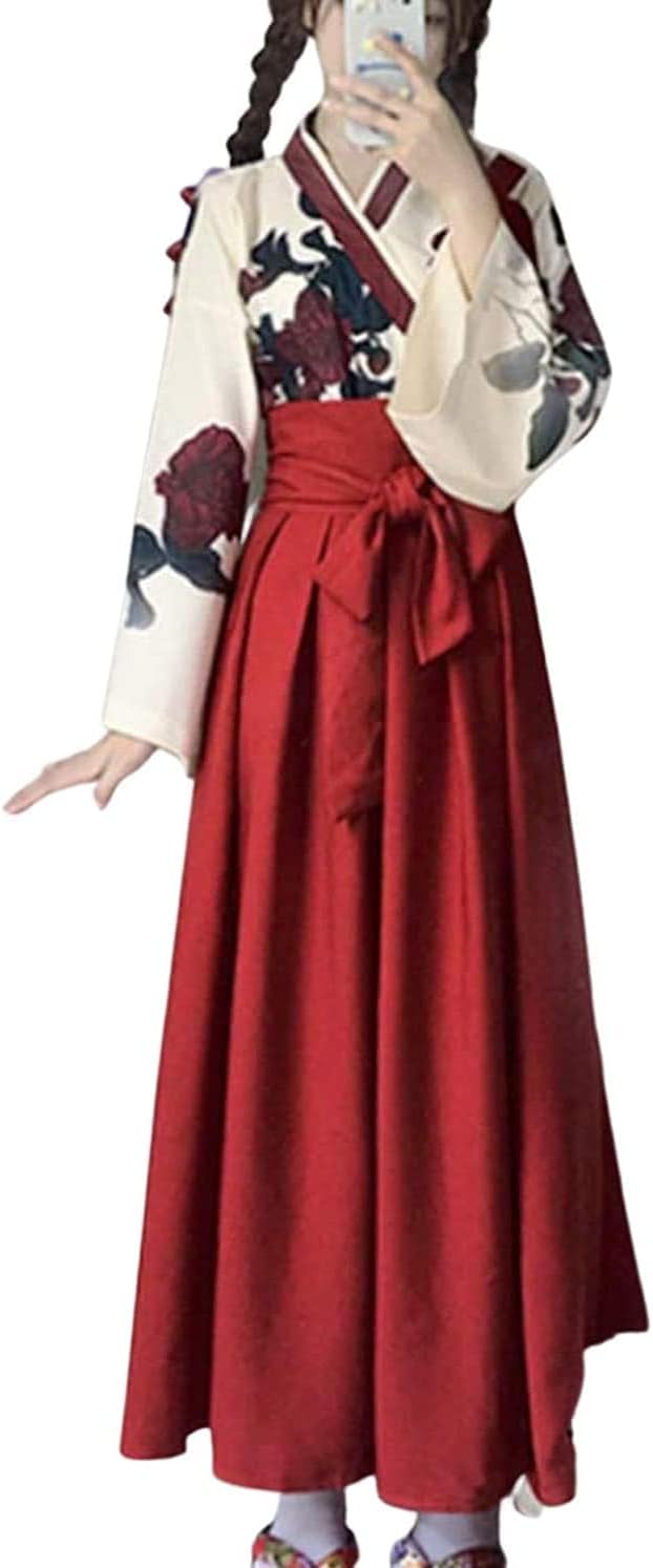 Lady Lazy Taisho Roman, Hakama, Kimono, Kimono, Cosplay, Costume, Long, Cross-Dressing, Women's, Yukata, Rose, Rose Pattern