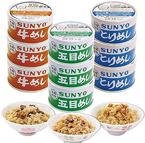 Sanyodo Delicious Canned Rice Set (9 Can Set (Beef Meshi, Torimeshi, Gomoku Meshi))