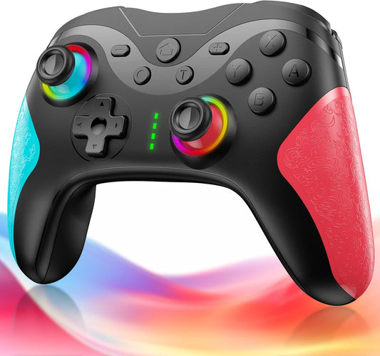 Switch コントローラー TURBO連射機能 スイッチ コントローラー 20時間連続使用 1000mAh大容量 マクロ機能 背面ボタン付き 9色RGBライト Bluetooth 無線接続 ジャイロセンサー搭載 4階段HD振動 スリープ解除 プロコン Switch/Lite/OLEDに対応 Android/IOS/PCにも対応 日本語取扱説明書付き