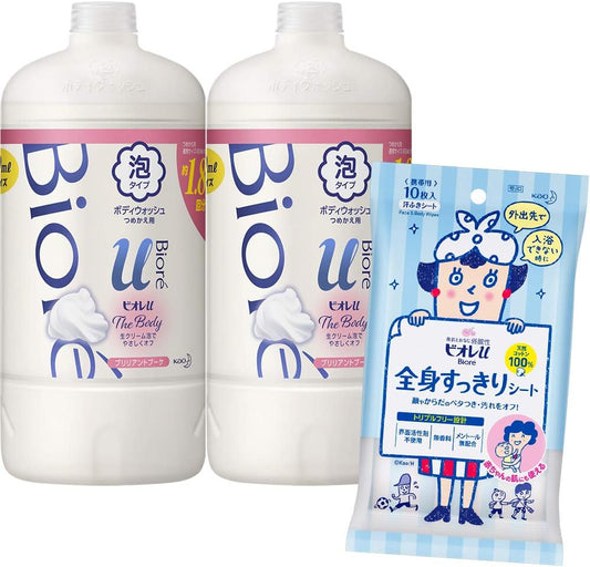 Biorelu The Body Foaming Type Brilliant Bouquet Scent Refill, 28.7 fl oz (800 ml) x 2 + Total Body Refreshing Sheet 10 Sheets