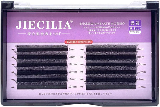 Musthetes Eyelash Exclusively for Eyelash Extensions, Fake Mink Crush, Lightweight, Soft, Eyelash Extensions, Special Y Shape, Thickness 0.07 Curls, C, Length 0.3 - 0.5 inch (8 - 12 mm), Mixed Black, EE-143