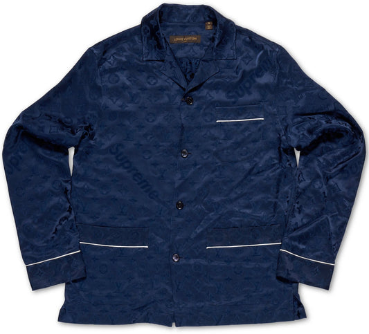 LOUIS VUITTON X SUPREME 'NAVY' MONOGRAM SILK PJ SHIRT