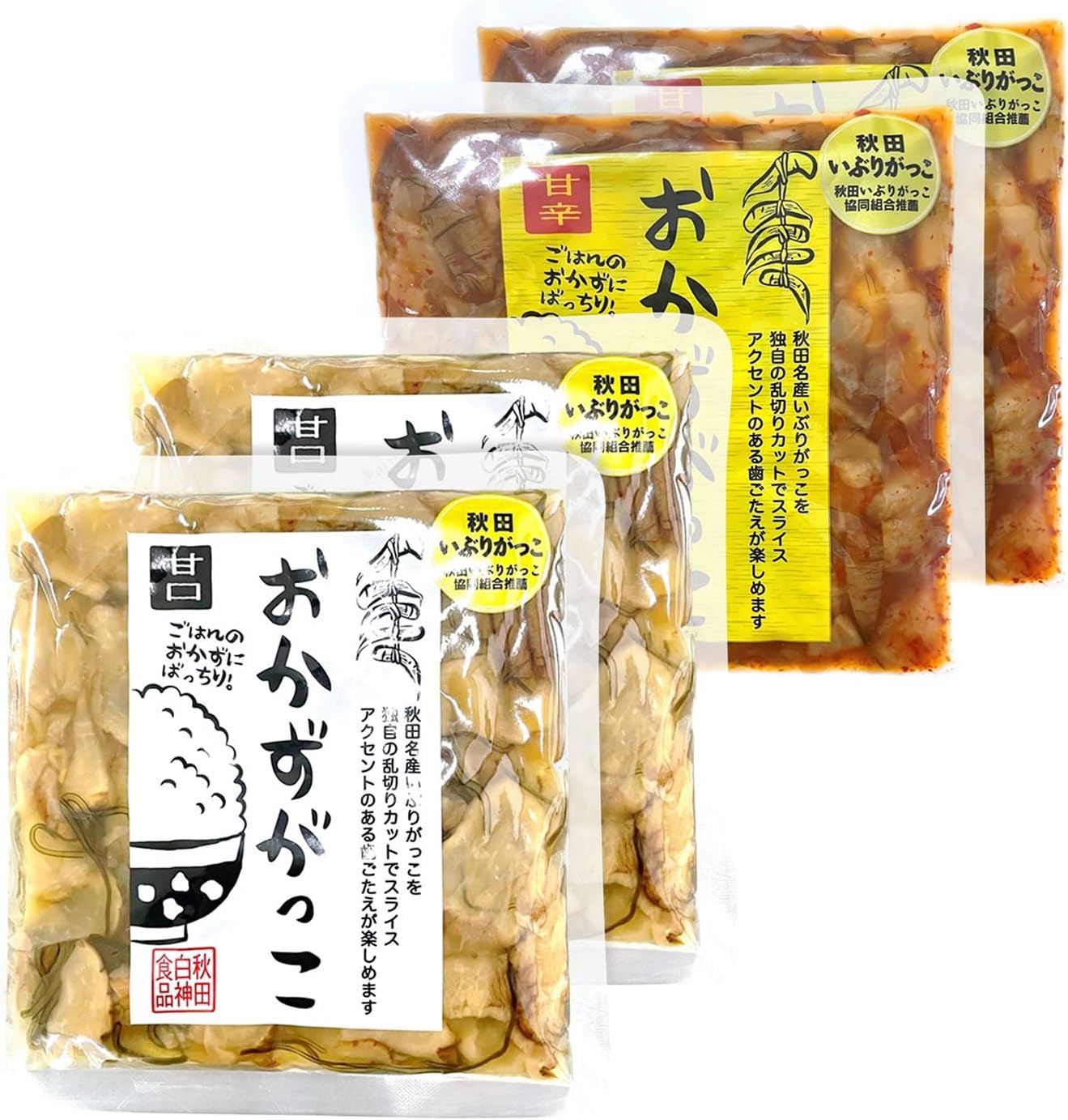 Akita Shirajin Foods Side Gakko (Sweet Mouth/Spicy 5.3 oz (150 g) Each of 4 Bags