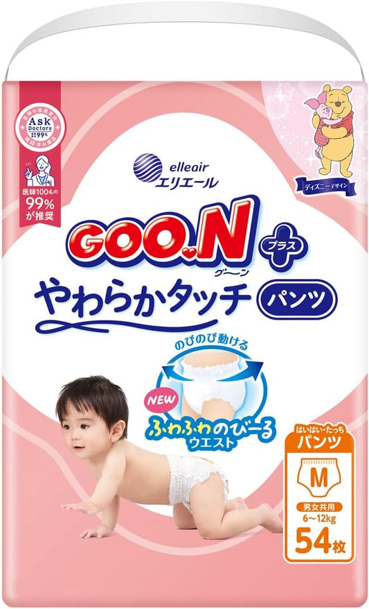 GOO.N Plus Soft Touch Diapers, M Size (6-12 kg), 54 Pieces, Disney Design, Exclusive