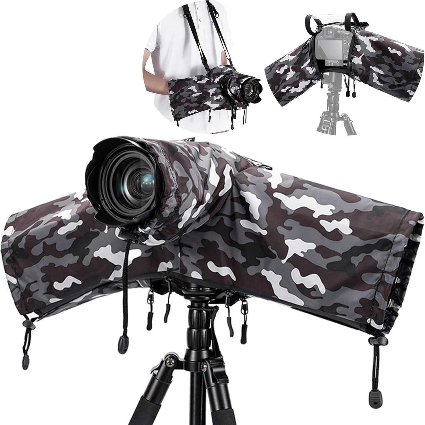 JJC Camera Raincoat Rain Cover (Transparent Window Opens) Camera + Lens Size ≤ 7.1 x 5.5 x 9.1 inches (18 x 14 x 23 cm), Waterproof Zipper, Compatible with Canon EOS R8, R7, R6, Mark II, R5, R10, Kiss