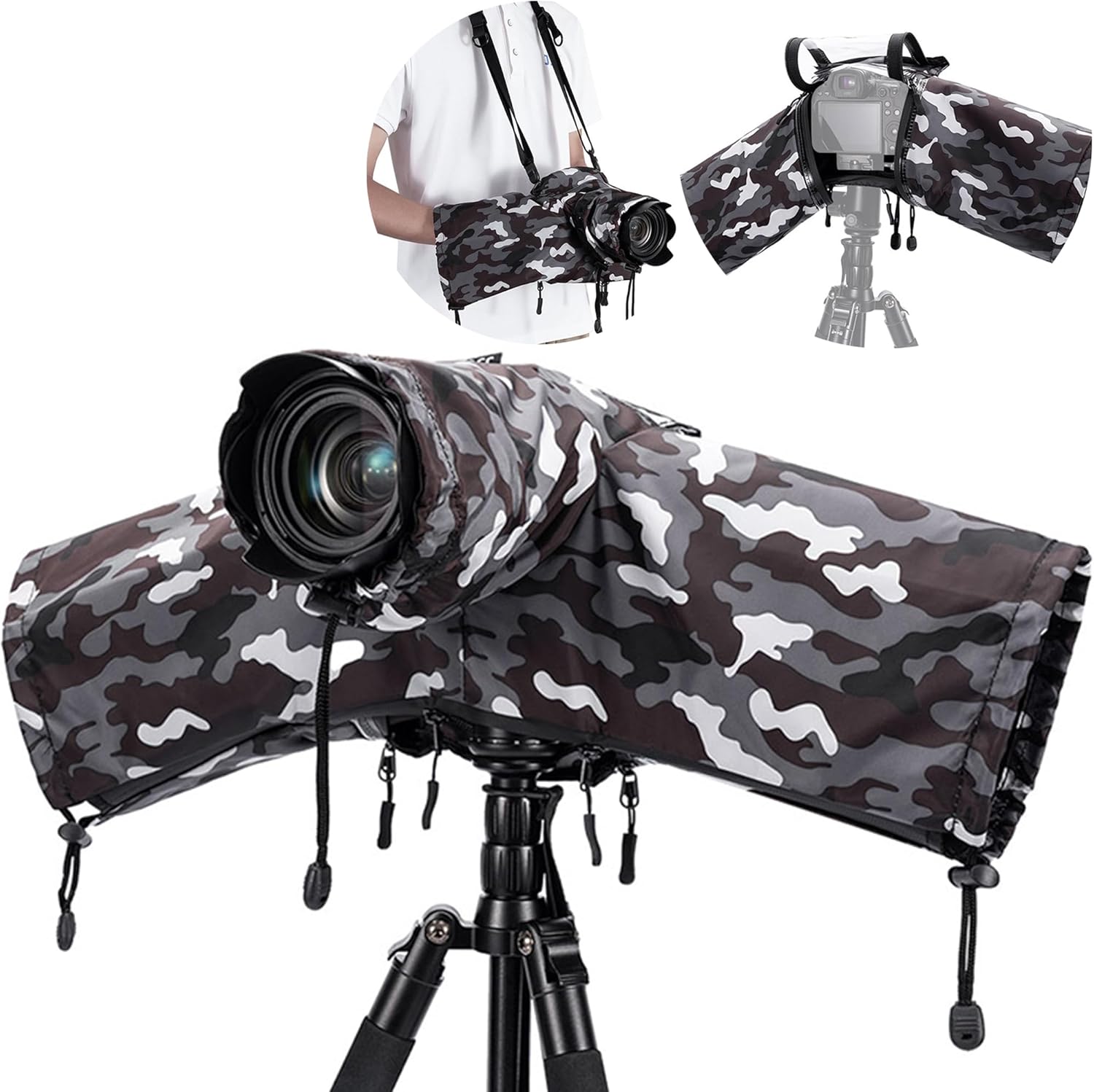 JJC Camera Raincoat Rain Cover (Transparent Window Opens) Camera + Lens Size ≤ 7.1 x 5.5 x 9.1 inches (18 x 14 x 23 cm), Waterproof Zipper, Compatible with Canon EOS R8, R7, R6, Mark II, R5, R10, Kiss