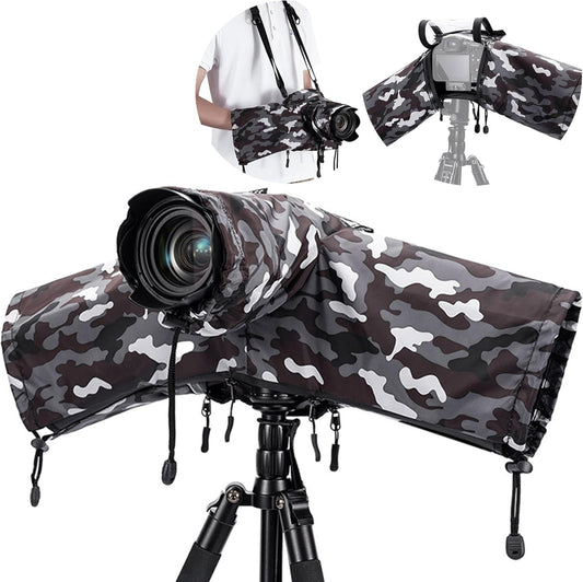 JJC Camera Raincoat Rain Cover (Transparent Window Opens) Camera + Lens Size ≤ 7.1 x 5.5 x 9.1 inches (18 x 14 x 23 cm), Waterproof Zipper, Compatible with Canon EOS R8, R7, R6, Mark II, R5, R10, Kiss