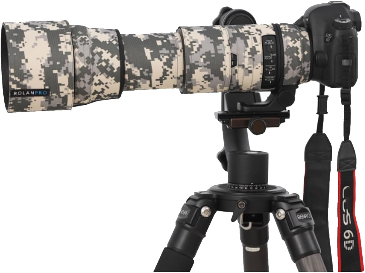 Rolanpro Lens Cover, Camouflage Coat for Telephoto Lens Compatible with SIGMA 150-600mm F5-6.3 DG OS HSM Contemporary (AF Version), Triple Layer Protection, Gray Digital Camo, Modern
