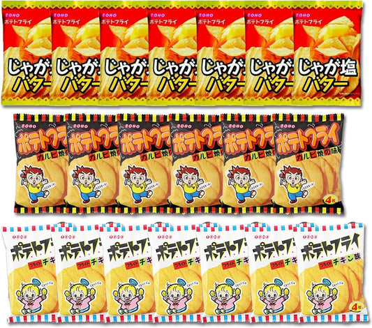 Toho Seika Potato Fry Dagashi Snacks 3-Type Assorted 20-Bag Set Galbi Grill・Potato Salt Butter・Fried Chicken Individual Packaging Large Capacity Bulk Purchase Snacks Party Commercial Use Children's