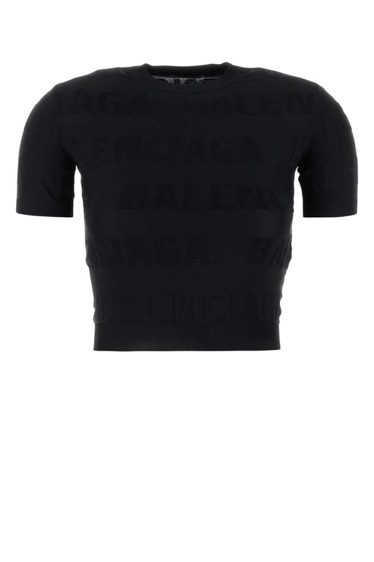 Balenciaga バレンシアガブラックストレッチビスコースブレンドTシャツ - Image 1