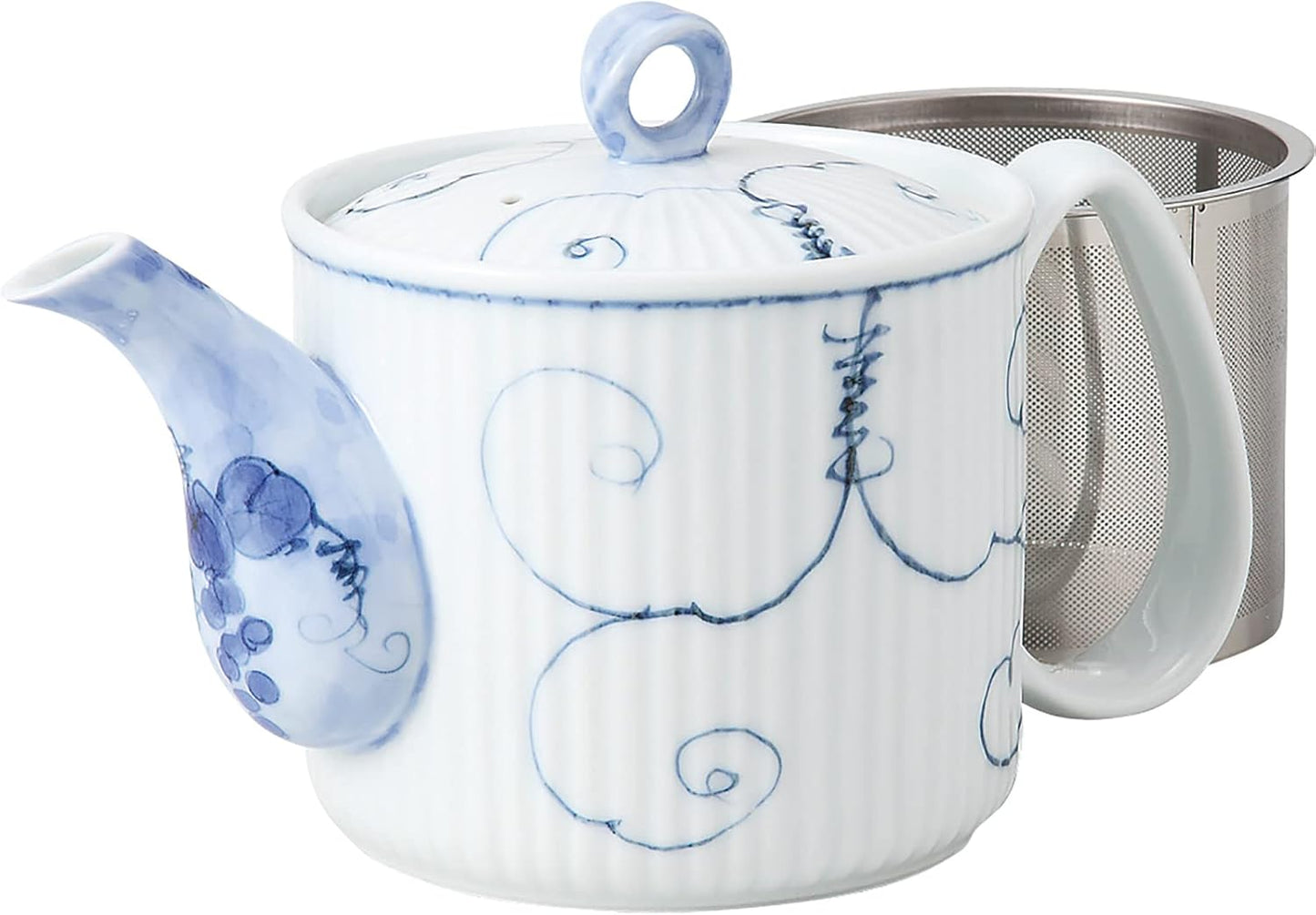西海陶器 波佐見焼 急須 大きい 軽量 唐草ぶどう柄 ティーポット容量約 475ml 洗いやすい 茶漉し 付 (スーパーステンレス 茶こし付) はさみやき 食器 紅茶 お茶 緑茶 和食器 日本製 12740