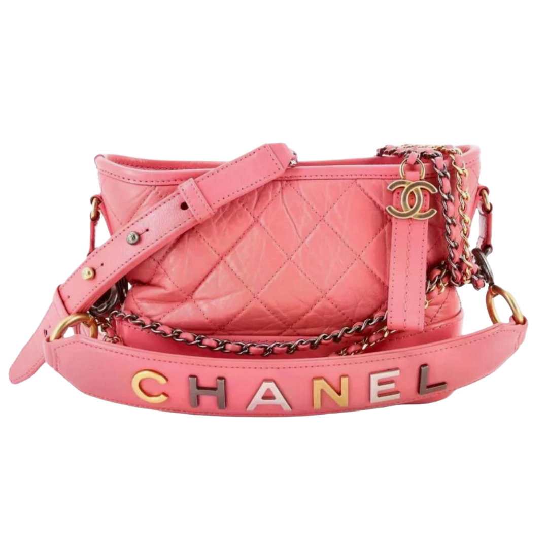 CHANEL 'GABRIELLE HOBO' PINK QUILTED AGED SMALL CALFSKIN BAG