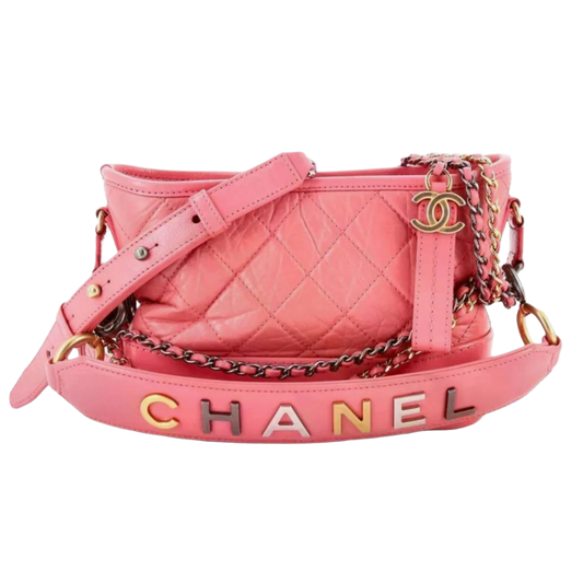 CHANEL 'GABRIELLE HOBO' PINK QUILTED AGED SMALL CALFSKIN BAG