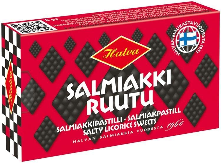 Halva Salmiakki Gummy, 1 Box x 1.2 oz (34 g), Halva Salmiakki 1.3 oz (34 g), Aito Finnish Sweets