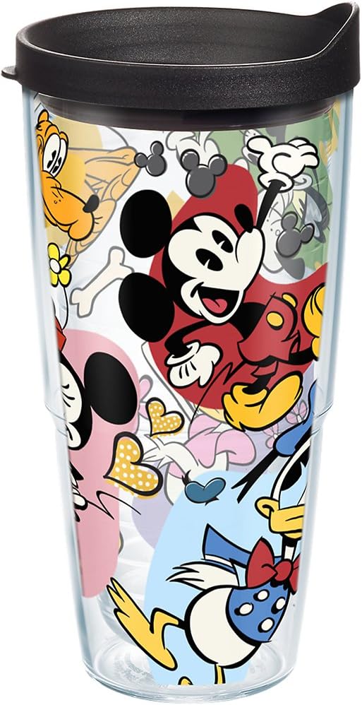 Tervis Disney - Vaso de personajes clásicos con envoltura y tapa negra, 24 onzas, transparente