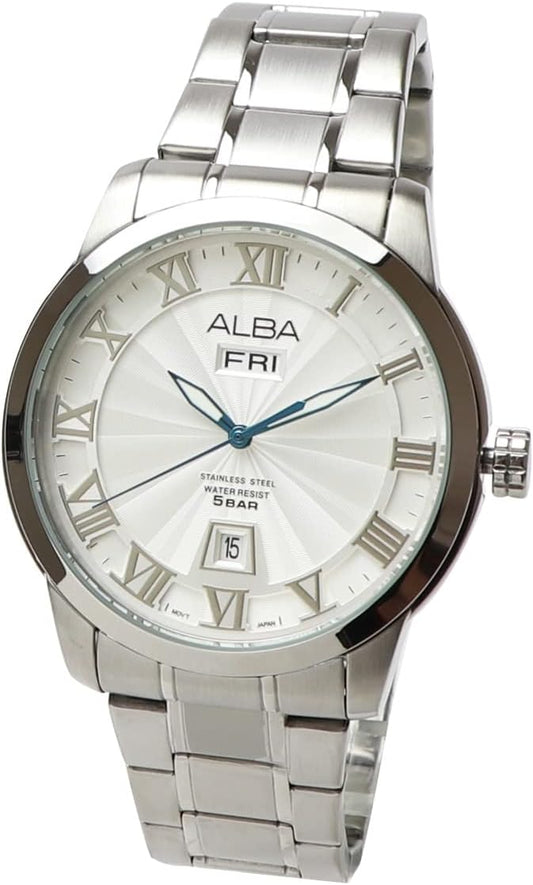 Seiko ALBA Alba White Sunbeam AV3275X1 Quartz Men's Stainless Steel Business Analog Day Date Day Date Calendar Watch Men, white, Bracelet Type