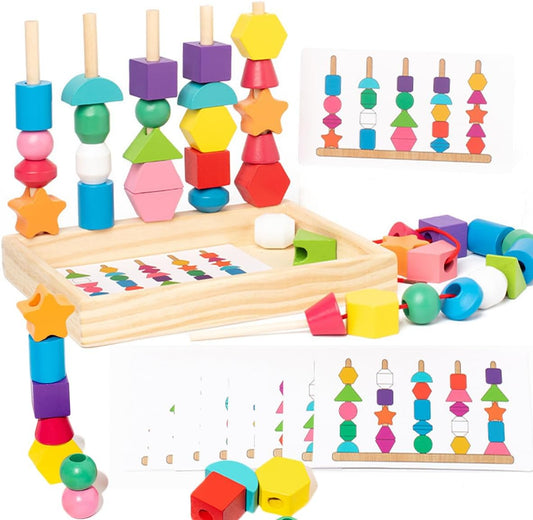 Montessori Toy Educational Toy String Threading Toy Rod Threading Fingertip Training Shape Recognition Early Development Insertion Shape Matching Puzzle Bajoy Colorful Wooden Toy Girls Boys Birthday