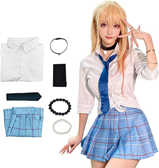 [Formemory] My Dress-Up Darling Cosplay Kitagawa Marin Cosplay Costume Kitagawa Marin きたがわ まりん Cosplay School Uniform Set Necktie Cosplay Props Accessories Included Kisekoi cosplay Event Anime Costume