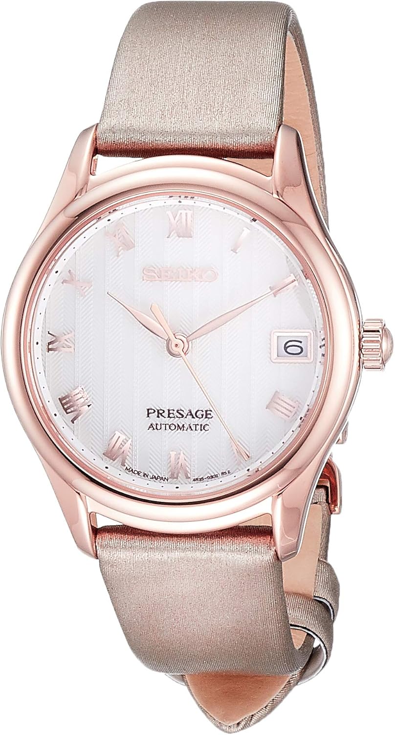 Seiko SRRY048 Women's Automatic Watch, Pleasage, Beige, Dial: White, Bracelet Type