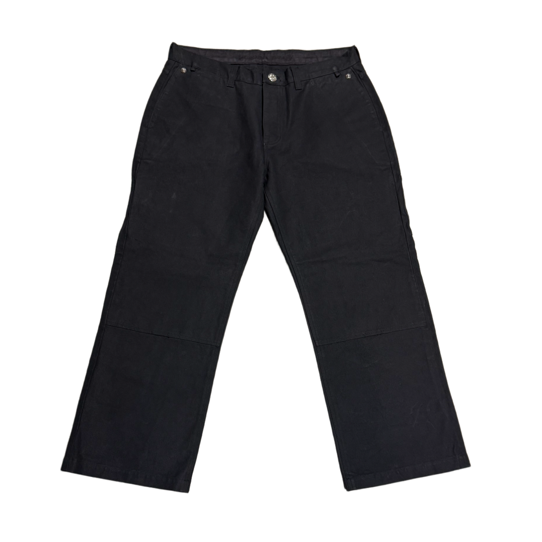 CHROME HEARTS '13 CROSS PATCH' BLACK DOUBLE KNEE CARPENTER PANTS