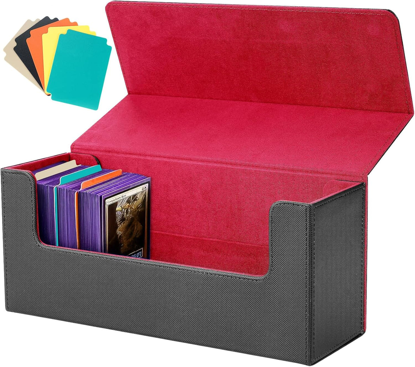 Deck Case, Trading Card Case, Card Storage Box, Holds 37 Magnetic Loaders or 500 Cards, Large Capacity, Includes 5 Dividers, Strong Magnetic Closure, PU Leather, Various Card Games, Sleeve Compatible