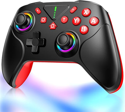 Switch コントローラー TURBO連射機能 マクロ機能 背面ボタン付き 9色RGBライト 1000mAh大容量 Bluetooth 無線接続 スイッチ コントローラー ジャイロセンサー搭載 4階段HD振動 スリープ解除 プロコン Switch/Lite/OLEDに対応 Android/IOS/PCにも対応 日本語取扱説明書付き