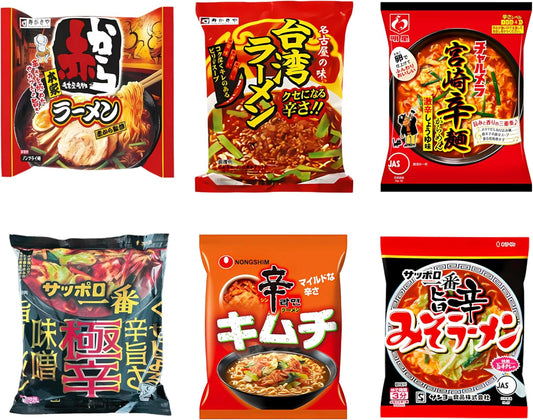 Super Spicy Ramen, Compared to Food, Set of 6 Types of Spicy, Miso, Kimchi, Instant Baggage Noodles, Assorted