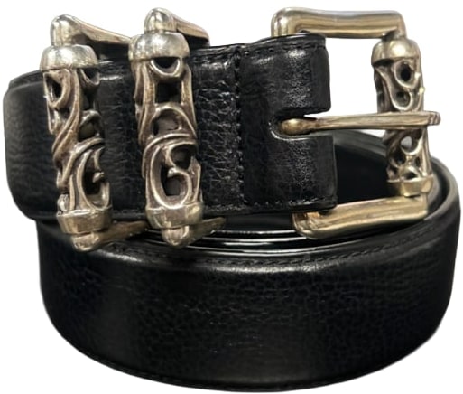 CHROME HEARTS 'DOUBLE ROLLER' BLACK LEATHER BELT