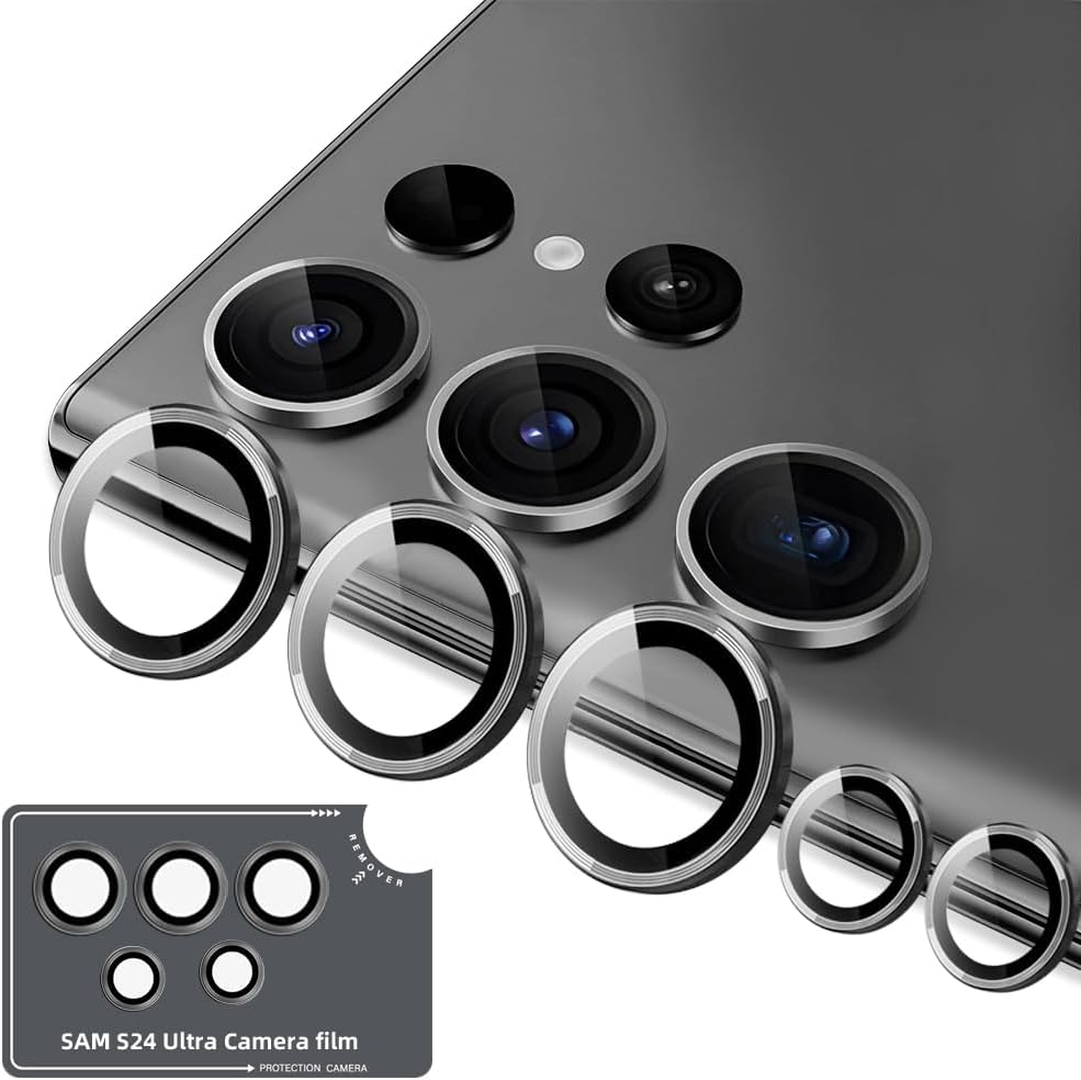 Kakuki for Galaxy S24 Ultra Camera Film [Kakuki] Galaxy S24 Ultra (SC-52E / SCG26) Camera Protective Film Thin Tempered Glass Shockproof Standalone Over-Exposure Aluminum Alloy Camera Cover (Black,