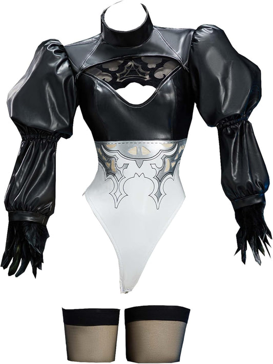 Miccostumes Women's Adult Anime Game Cosplay Costume, Long Sleeve, Open Chest, Bodysuit, Leotard, Cool, Cute, Moe, Costume Set, Disguise, Black