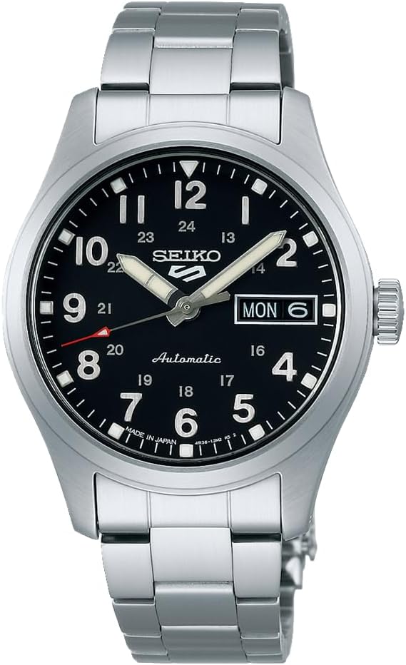 Seiko Watch Five Sports Mid Size FIELD Wristwatch, silver/black, Sports style