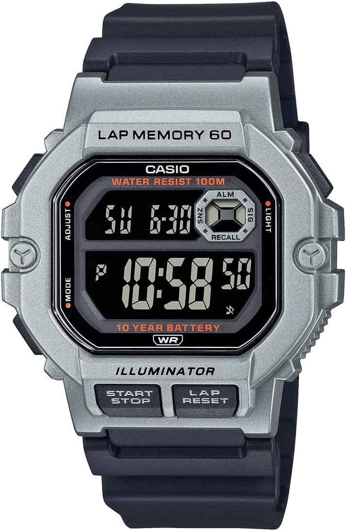 Casio Sports Gear Digital Men's Wristwatch, 60 Lap Memory Function, WS-1400H Series, Overseas Model, Silver x Black WS-1400H-1BV
