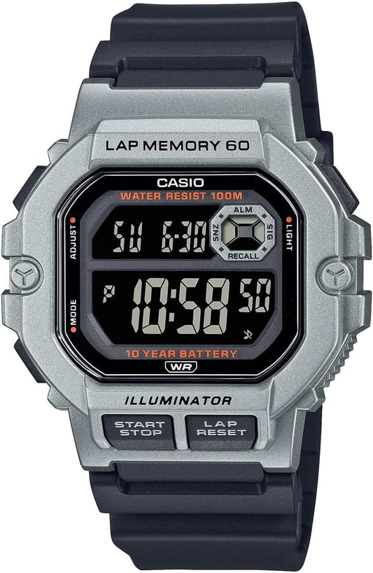 Casio Sports Gear Digital Men's Wristwatch, 60 Lap Memory Function, WS-1400H Series, Overseas Model, Silver x Black WS-1400H-1BV