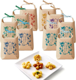 Okashi-Rakuichi Thank You Mini Rice Crackers 10-Pack (Assorted Set of 10) Individually Wrapped Oyaki Crackers Assorted Message Crackers for Retirement, Job Change, Graduation, Farewell, Club Exit