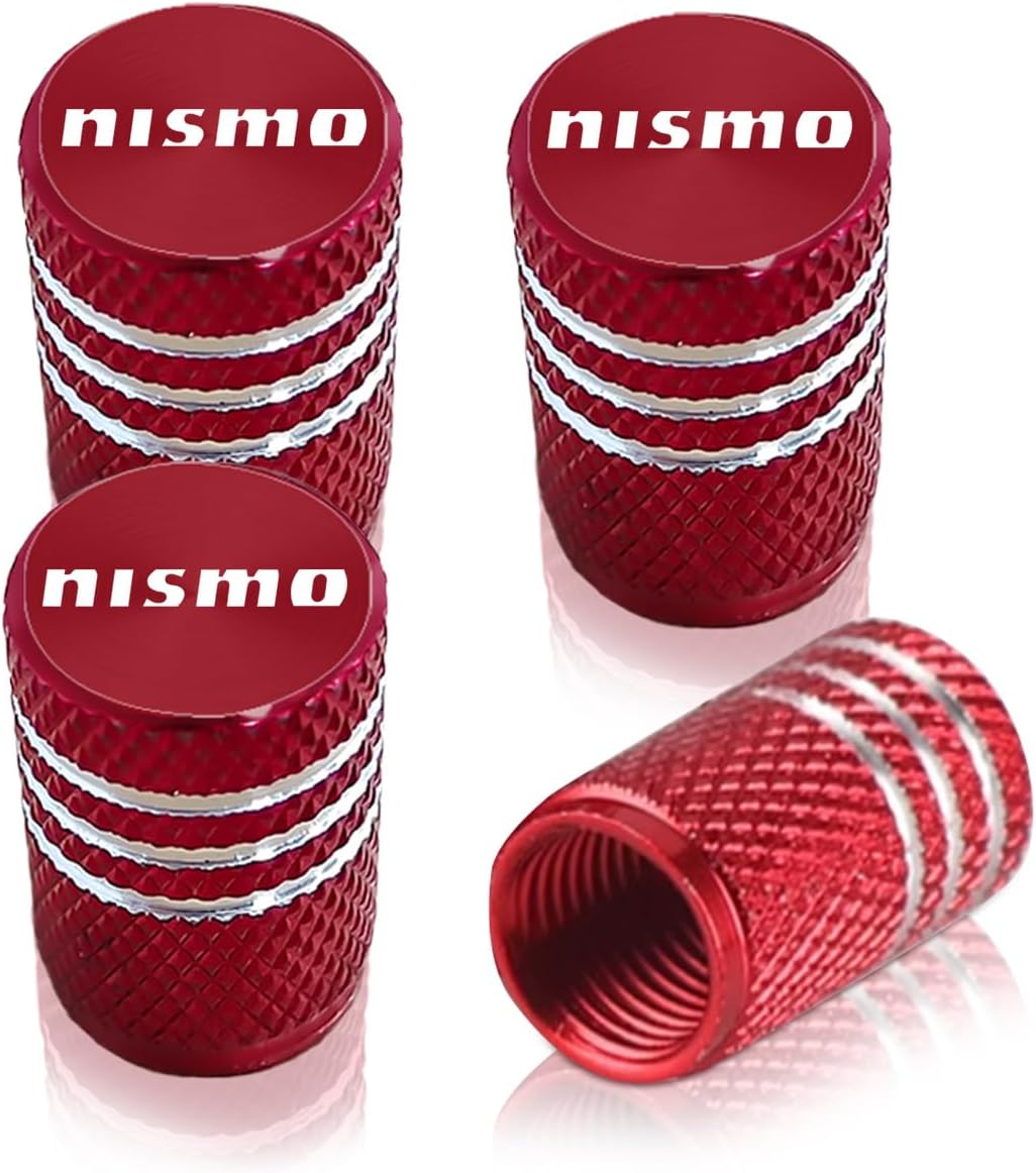 Nissan Tire Air Valve Cap Aluminum Auto Dress Up Parts Set of 4 Corrosion Prevention Good Airtight Easy Installation (Red)
