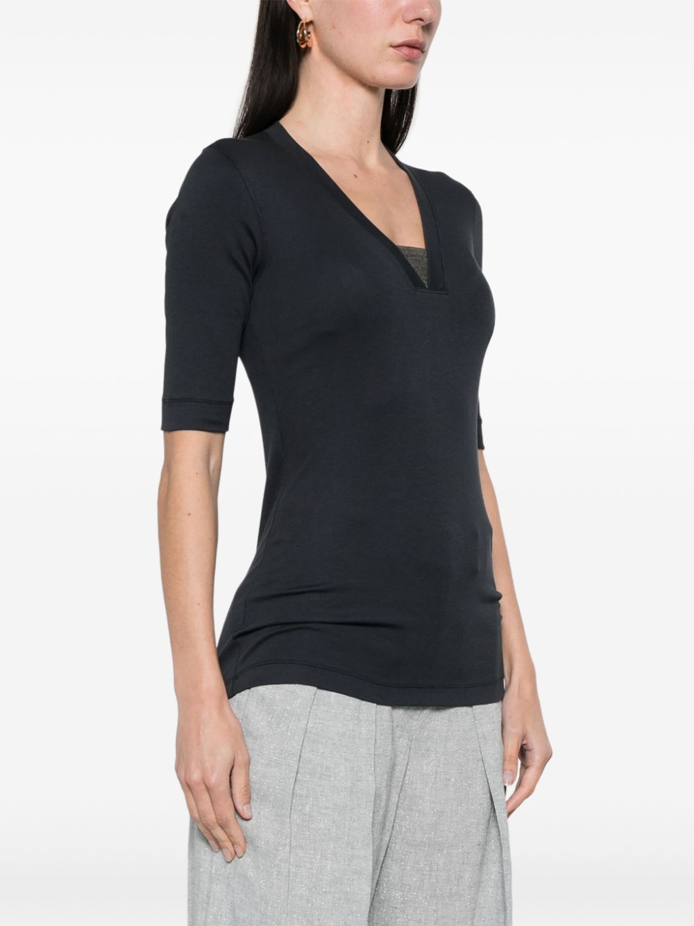 Brunello Cucinelli Cotton V Neck Top - Image 1