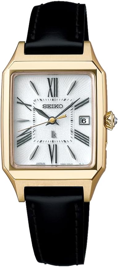 Seiko Women's Wristwatch, Lucia Square Design, Solar Radio, Case: Lady Gold, Band: Black (Calf Leather), Grow Collection