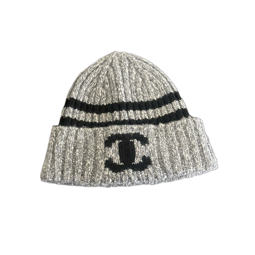 CHANEL 'GREY' STRIPPED BEANIE