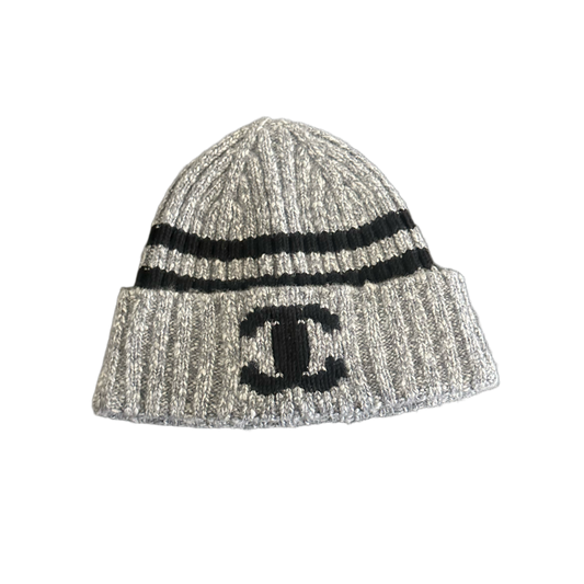 CHANEL 'GREY' STRIPPED BEANIE