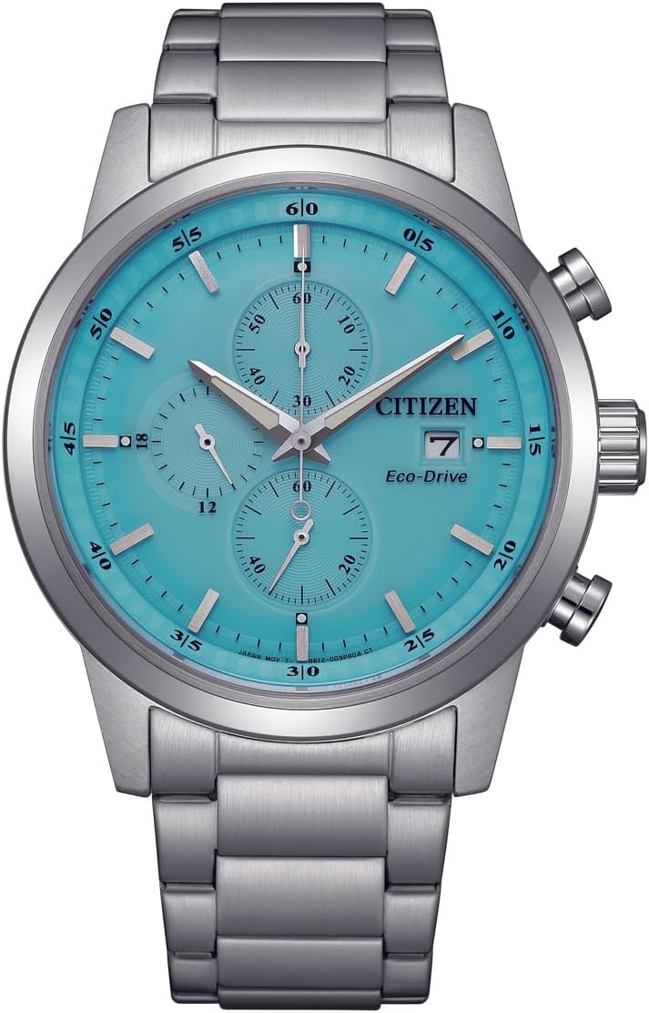 シチズン エコドライブ クロノグラフ CITIZEN ECO-DRIVE CA0748-80L ソーラー 100M防水 ターコイズブルー 多針アナログ クロノ ストップウォッチ 日付 カレンダー ステンレス ブレスレット メンズ 男性用 腕時計 [並行輸入品]
