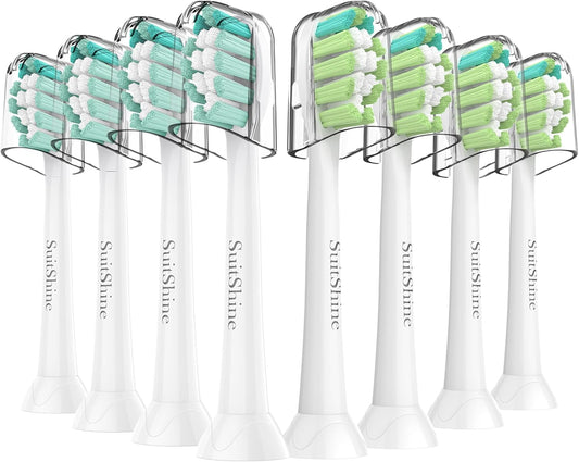 SuitShine Cabezales de repuesto para cepillos de dientes compatibles con Philips Sonicare y más mangos de clic, paquete de 8 unidades, color blanco