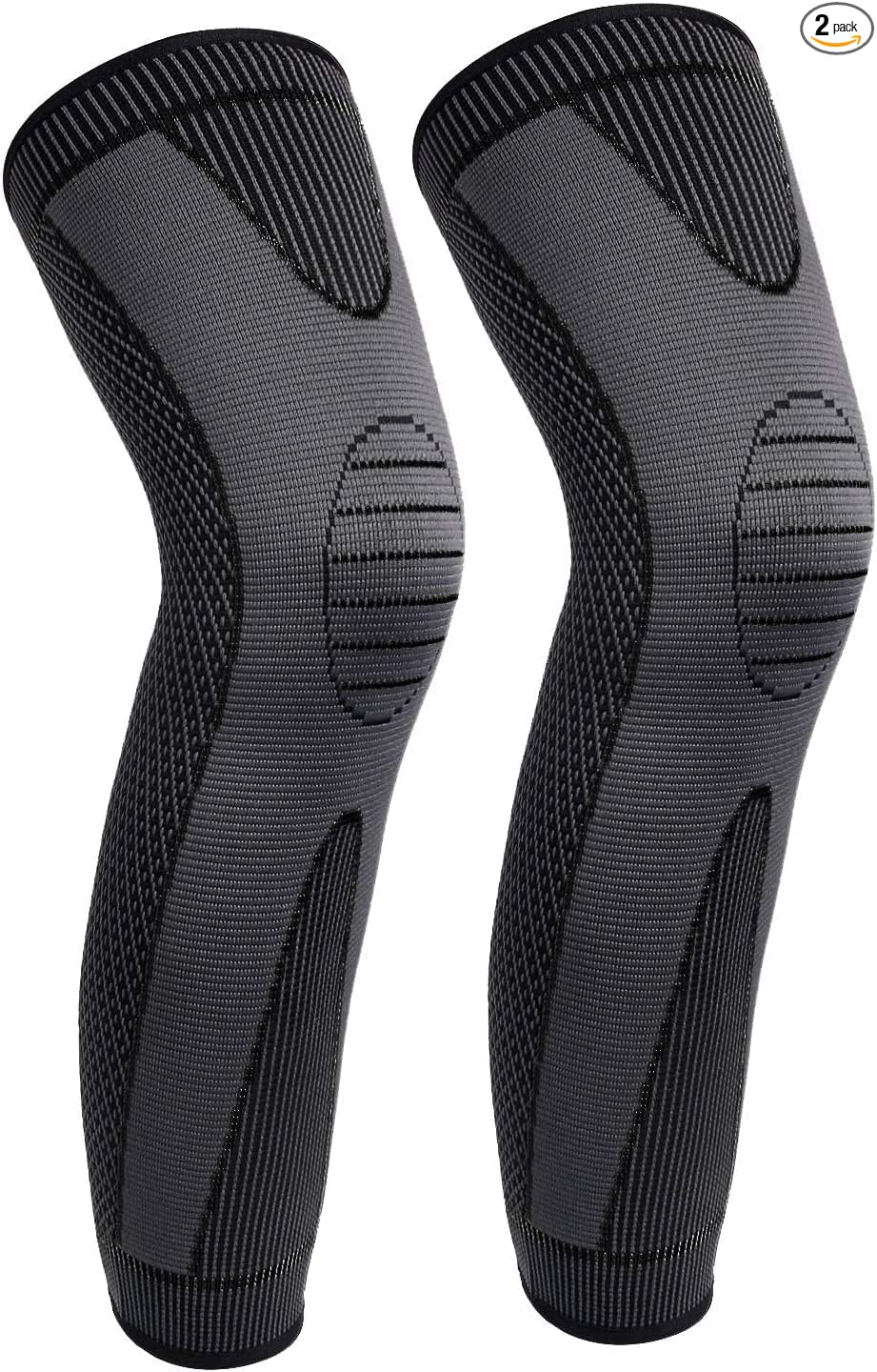 Knee Supporter, Long Compression Leg Sleeves (2 Pieces), Sports, For Both Knees, Suitable for Daily Life, Pain Relief, Anti-Slip, Breathable, Heat Retention, Excellent Elasticity, Unisex