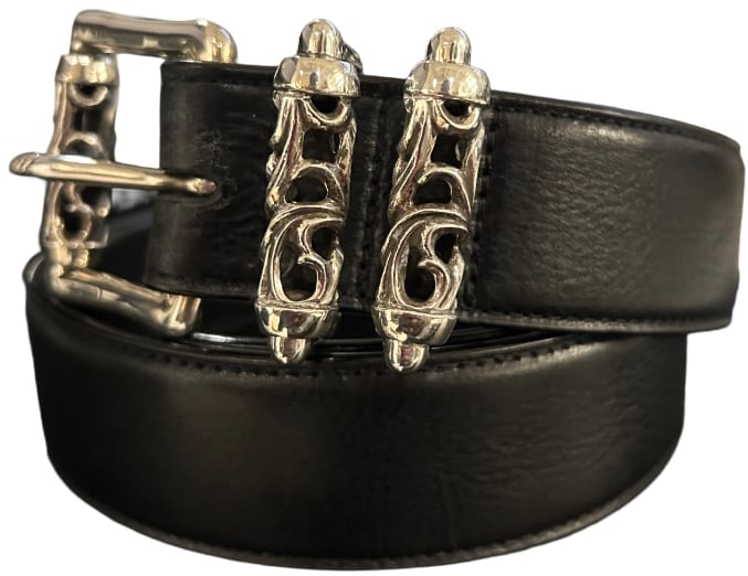 CHROME HEARTS 'DOUBLE ROLLER' BLACK LEATHER BELT