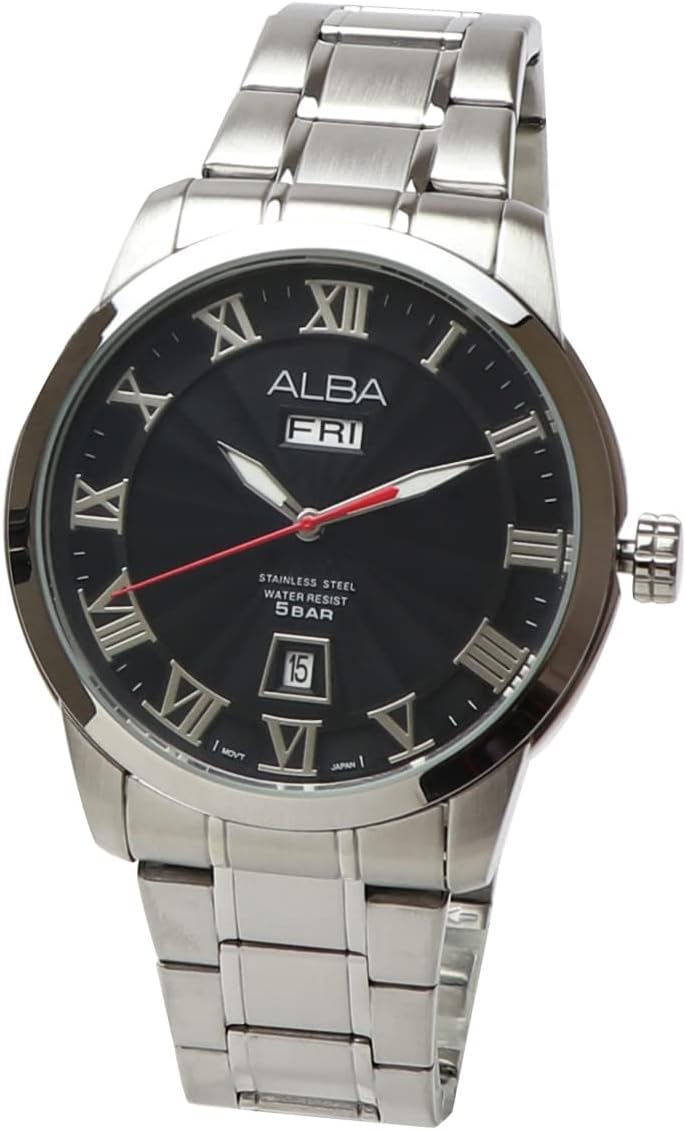 Seiko ALBA Aruba Black Sunbeam AV3273X1 Quartz Men's Stainless Steel Business Analog Day Date Day Date Calendar Watch Men, Black, Bracelet Type