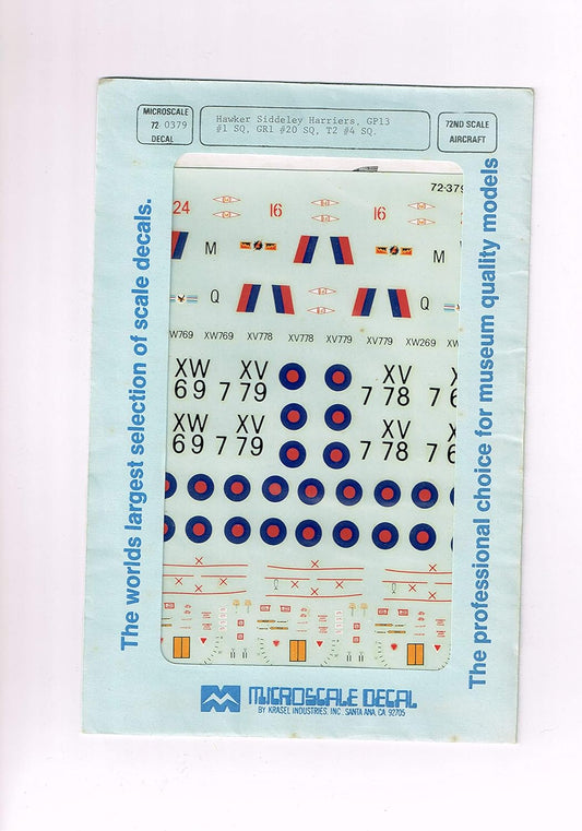 Micro Scale 1/72 Hawker Siddley Harrier GP13 GR1 T2 Plastic Model Decal [72-0379]