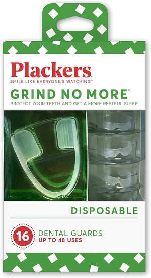 Protector bucal Plackers Grind No More para la noche, protección nocturna para los dientes, sin BPA, duerma bien, listo para usar, desechable, talla única para todos, 16 unidades