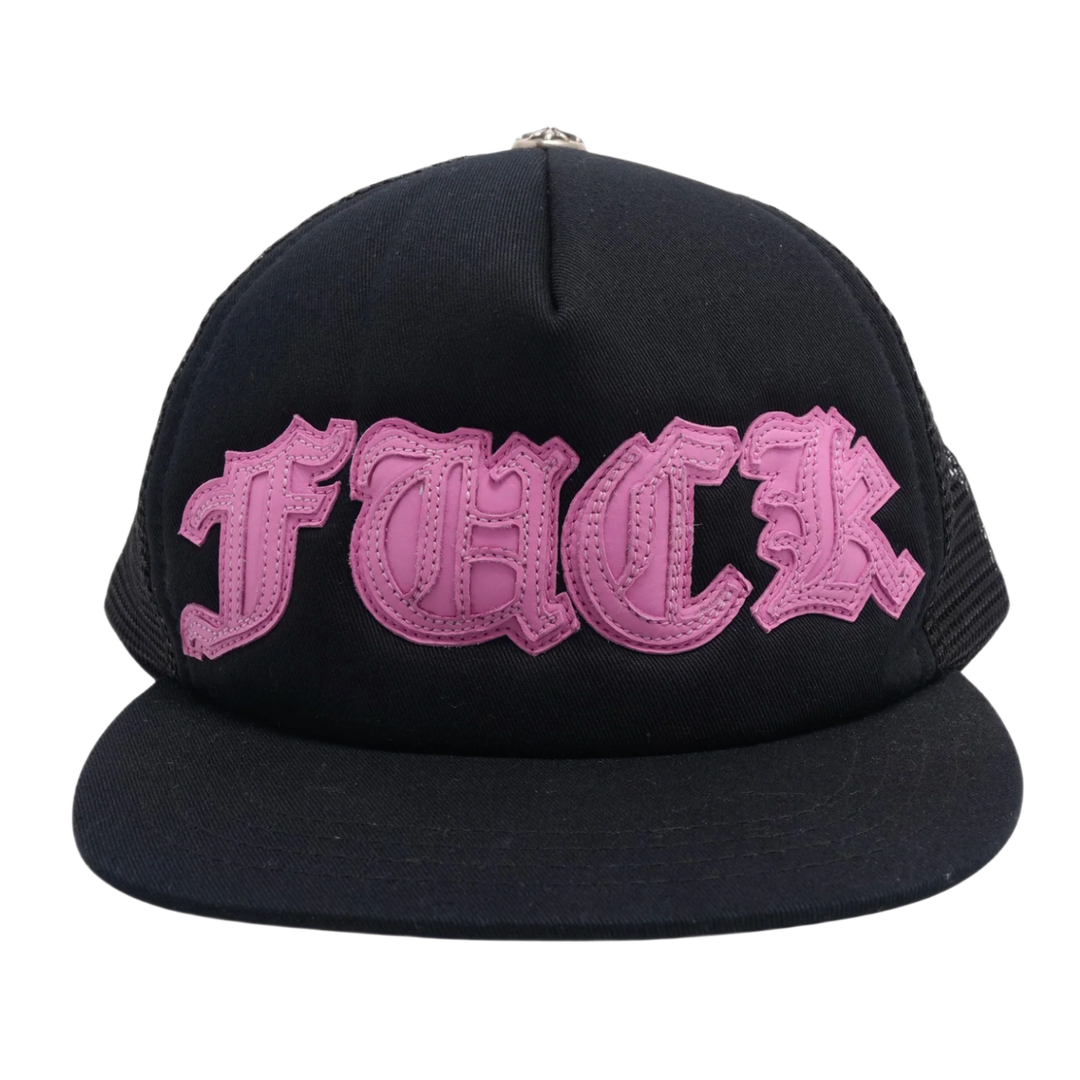 CHROME HEARTS 'PINK FUCK PATCH' BLACK TRUCKER HAT