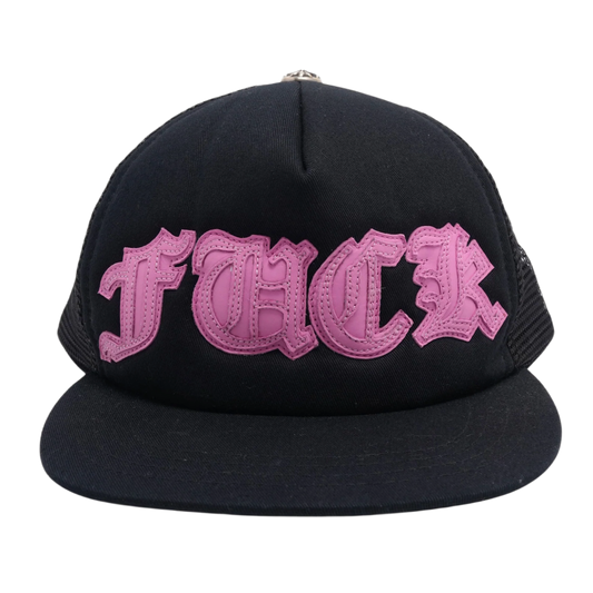 CHROME HEARTS 'PINK FUCK PATCH' BLACK TRUCKER HAT